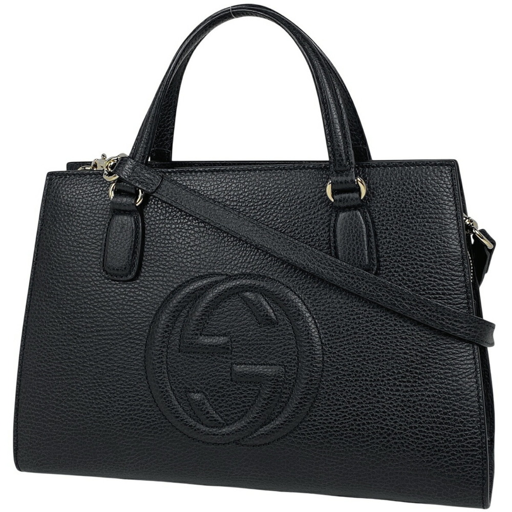 Gucci Soho Handbag Shoulder Bag Interlocking GG Leather Black